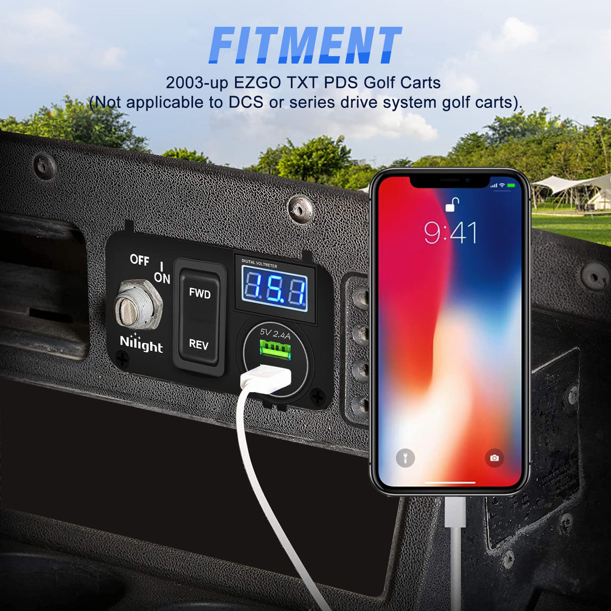 Nilight Golf Cart Key Switch Console Panel 9V-48V DC with Forward Reverse 3PIN Rocker Switches 4.8A Dual USB Quick Charger LED Digital Voltmeter for EZGO TXT PDS