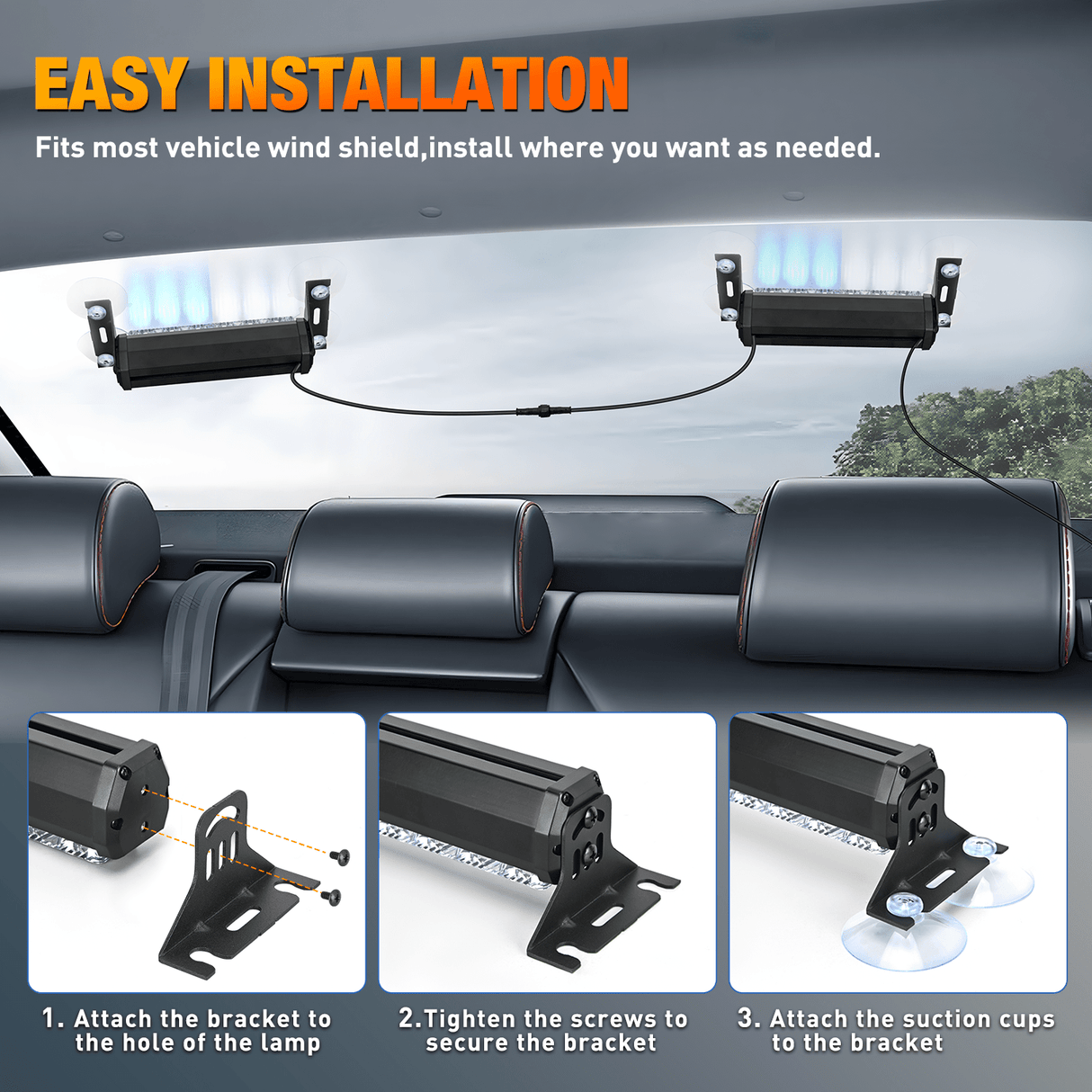 Led Strobe Light 12LED Emergency Strobe Traffic Advisor Light Bar 2 in 1 Blue White Dash Warning Safety Flashing Lights Front/Rear Windshield Construction Lights for Trucks Cars Plow Police Vehicles