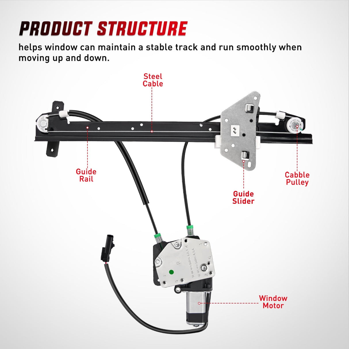 Window Regulator 741-648 Power Window Regulator and Motor Front Passenger Side Compatible with Dodge Dakota 2000 2001 2002 2003 2004,Dodge Durango 1998 1999 2000 2001 2002 2003,Front Left Side