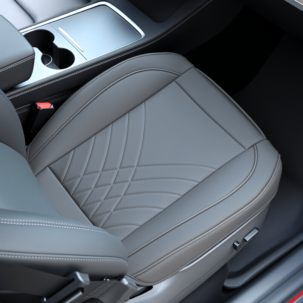 Vehicle Seat Belt Covers Car Seat Cushion Cover Gray Geometric Embroidered Leather Front Seats Waterproof Anti-Slip Comes with Storage Bag Wraps Bottom Fits Cars Sedan Van SUV Truck