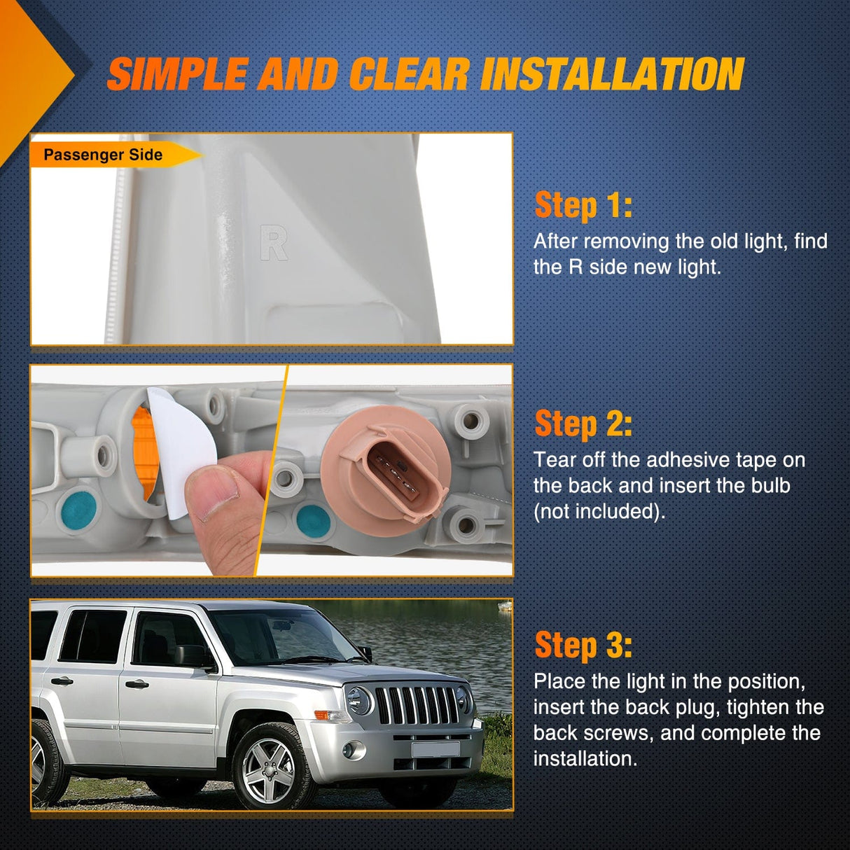 Motor Vehicle Lighting 2007-2017 Jeep Patriot Front Turn Signals Light Clear Amber Passenger Side