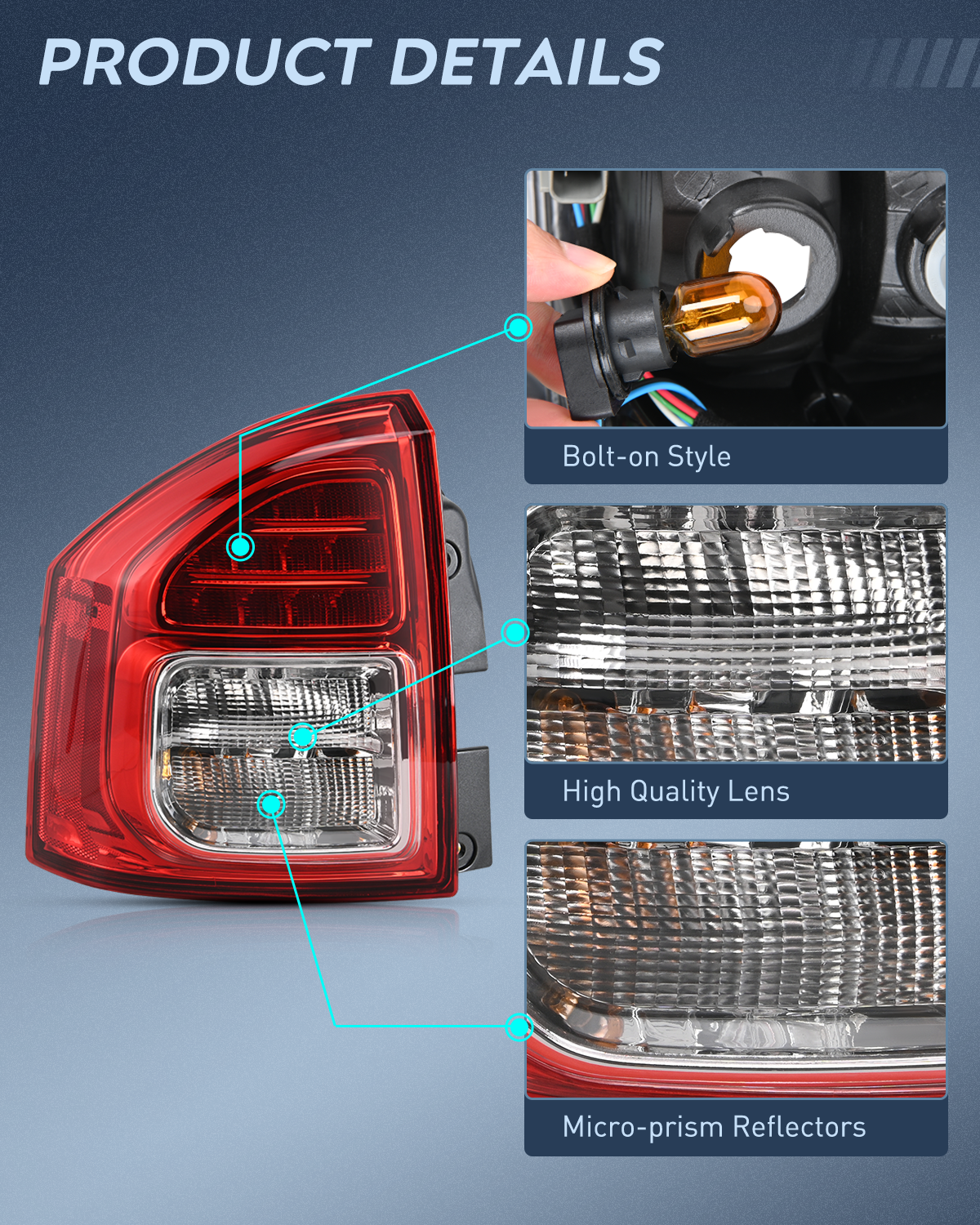 Nilight Taillight Assembly Compatible with 2011 2012 2013 Jeep Compass Tail Light OE Style Rear Lamp Replacement Driver and Passenger Side w/Bulbs