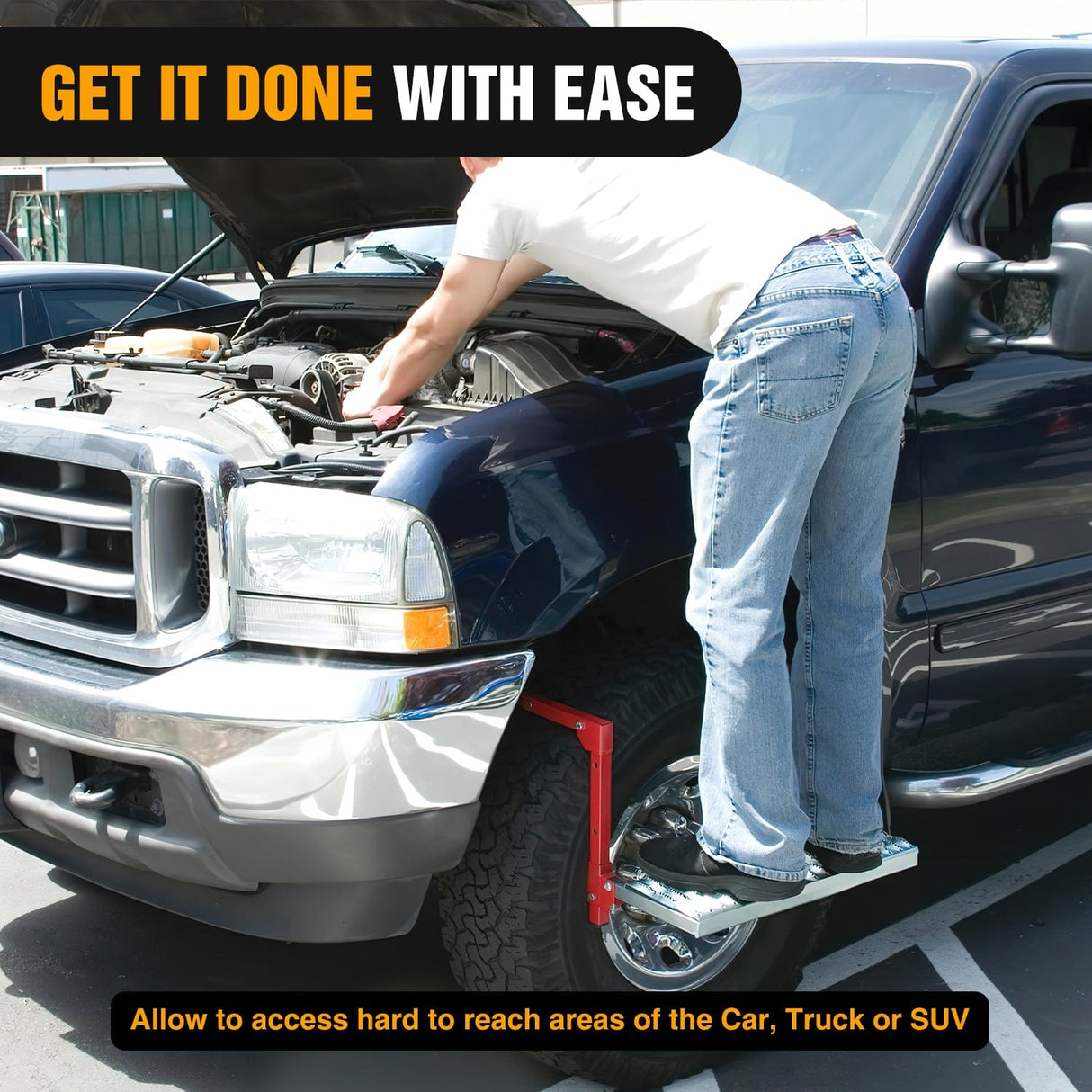 Running Board Folding Heavy Duty Red Tire Step To Fit tires from 10Inch to 15Inch Tire Width