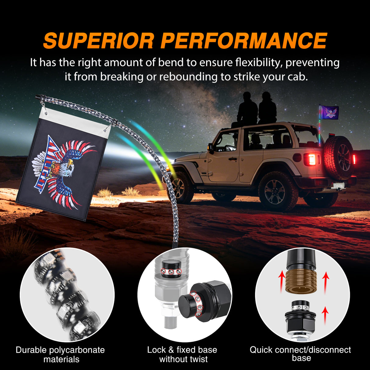RGB Whip Light 1PC 5FT Lighted Antenna Whips with Remote & App Control DIY Chasing Patterns Brake Reverse Lights for ATV UTV Polaris RZR Can-am Dune Buggy Pickup Trucks Jeep