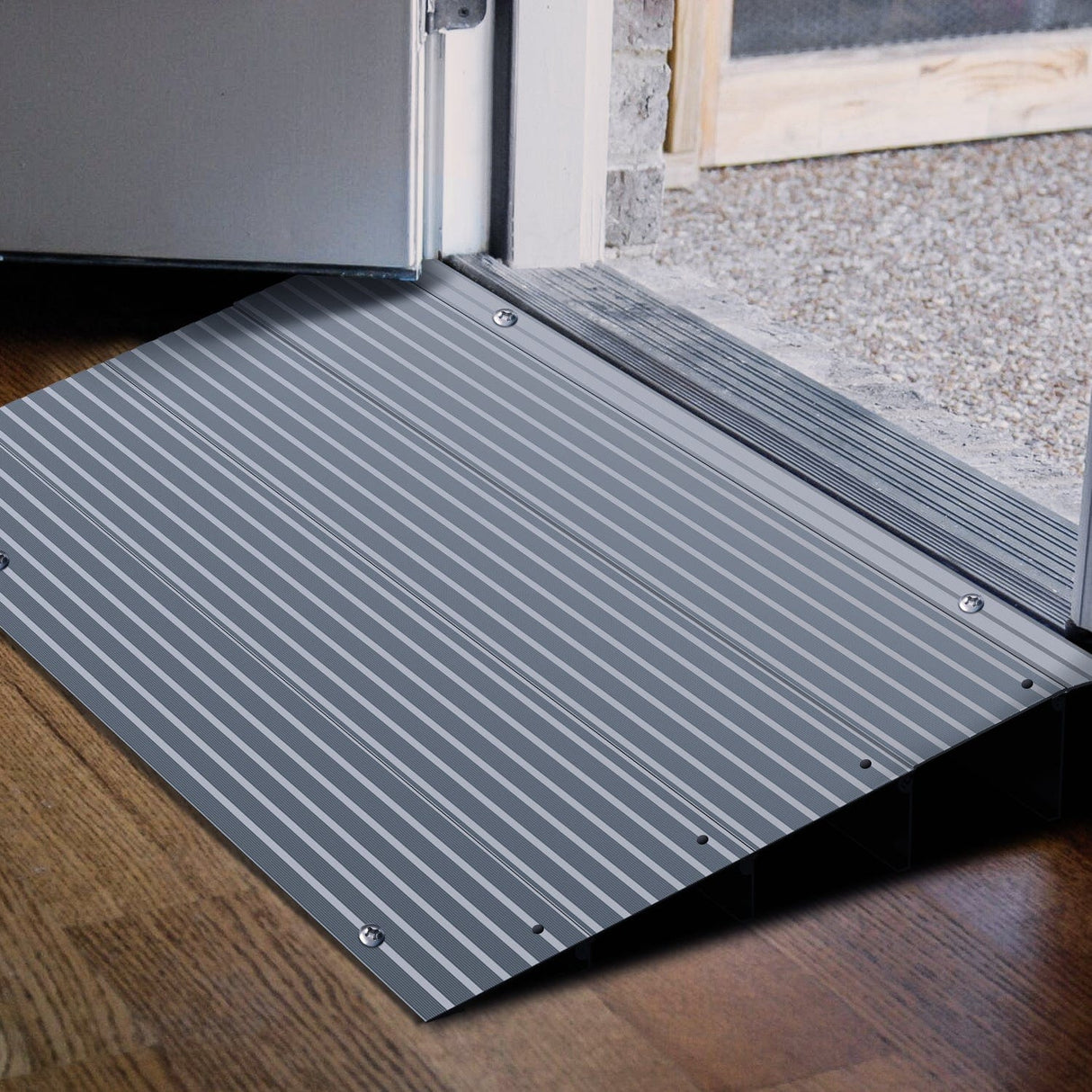 Curb Ramp Door Threshold Ramp 4inch Rise Portable Aluminum Wheelchair Door Transition Entry Ramps for Doorways Home Steps