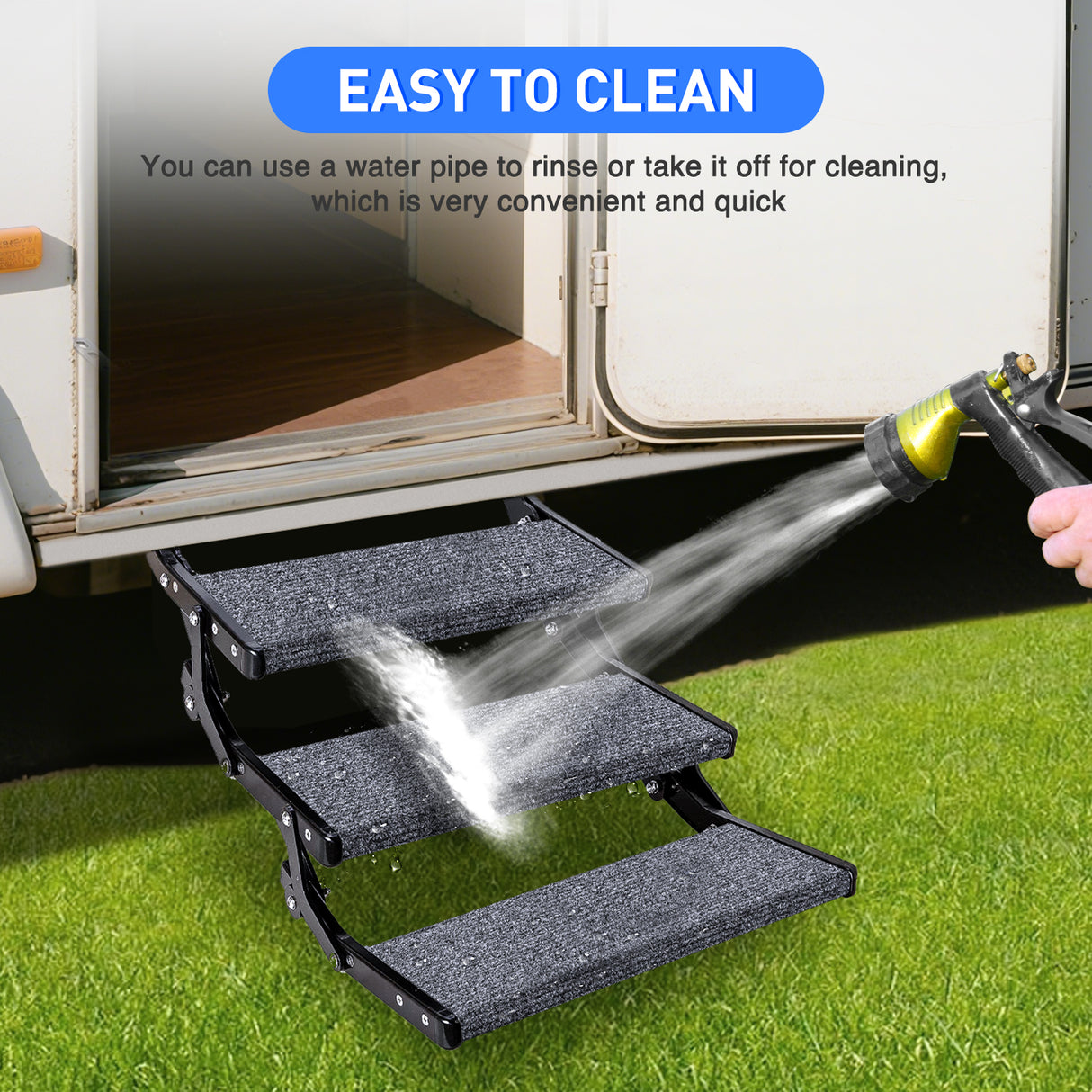 Nilight RV Step Covers 3 Pack 22 inch, Fit 8-11Inch Deep Camper Steps Adjustable Wrap Around RV Step Rug with Snap Fasteners on Electrical & Manual RV Stairs Carpet for Camper Trailers Steps Outside,Gray