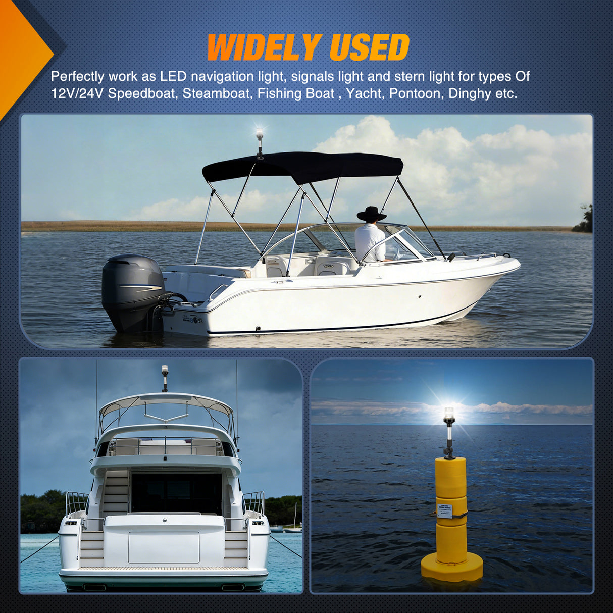 LED Work Light 9 Inch White Folding Stern Light for Marine Boats