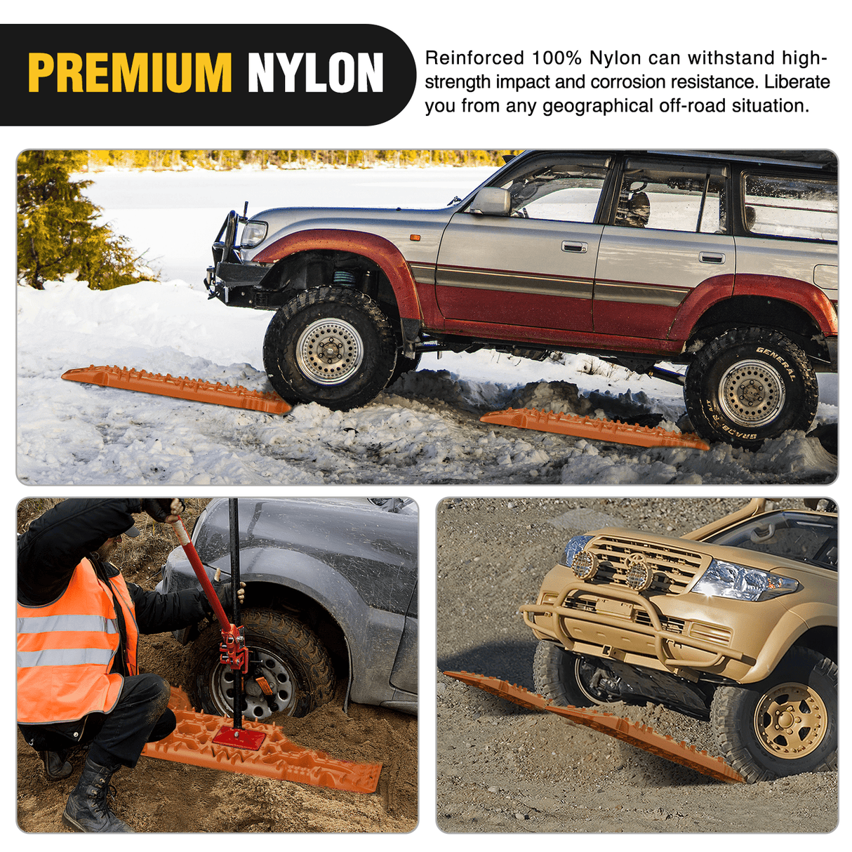 Traction Boards Off-Road Recovery Traction Boards For 4WD 4X4 with Jack Lift & Carry Bag (Orange)