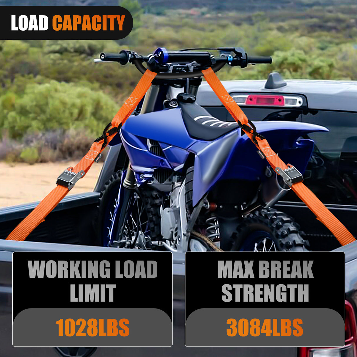 Nilight Motorcycle Tie Down Straps 1.5Inch×8Inch Heavy Duty Cambuckle with Soft Loops Safety S-Hooks 3084Lbs Break Strength for Securing Dirtbikes ATV UTV