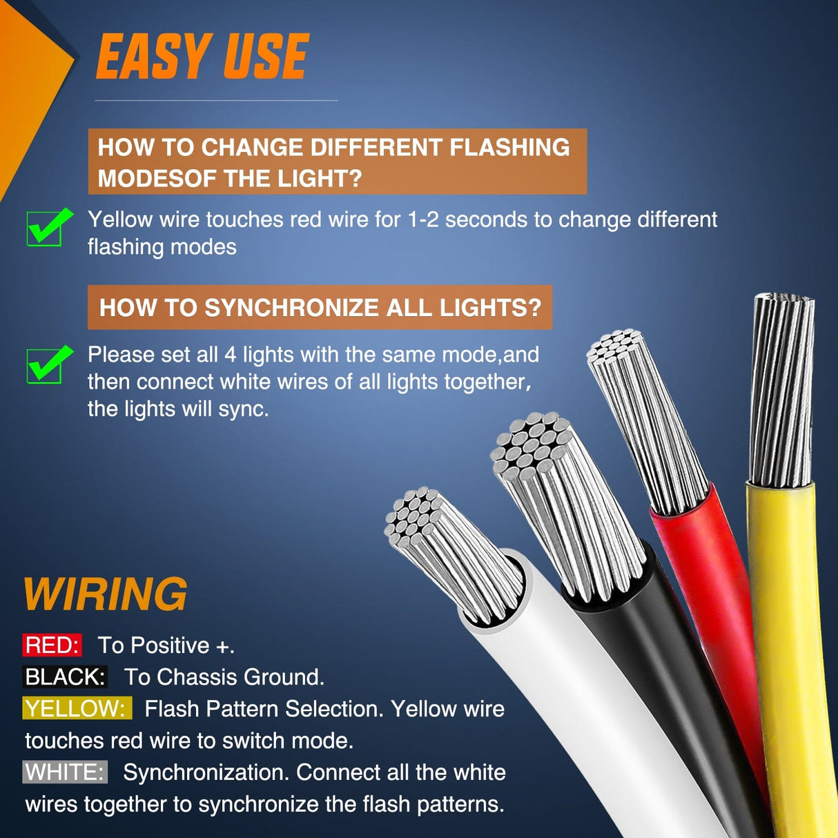 Surface Mount Strobe Lights 4PCS 24LED Amber White Emergency Strobe Lights