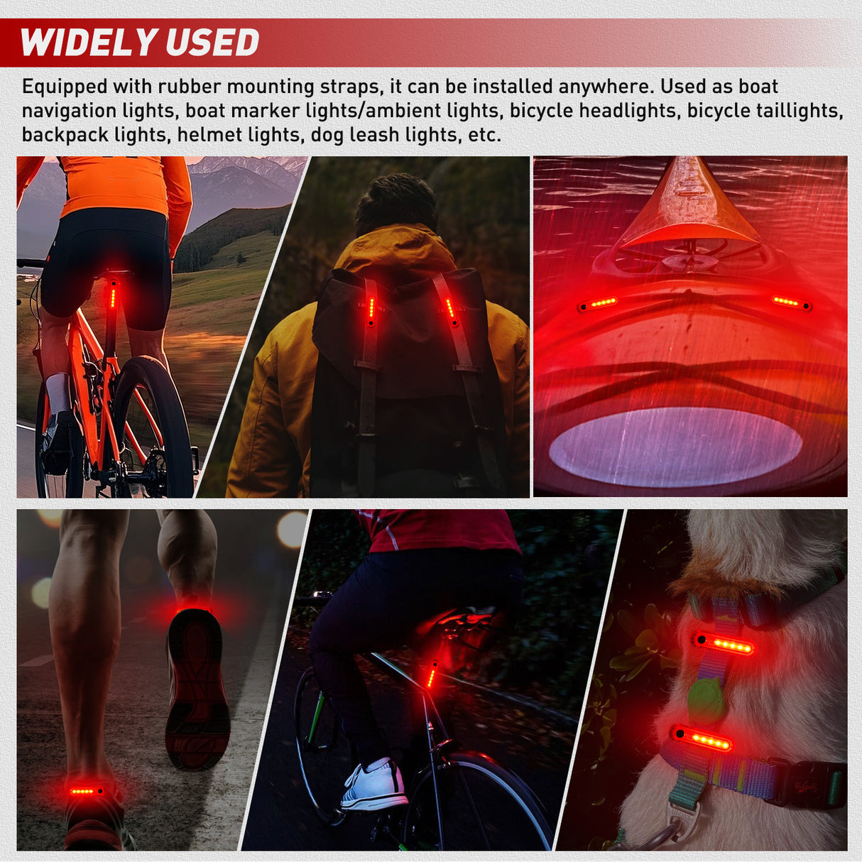 Marine Boat Navigation Light 2PCS Red Port Bow Lights Four Modes Waterproof Rechargeable Warning Safety Clearance Lamp for Skeeter Yacht Pontoon Trailer Truck Bike Backpack Helmet