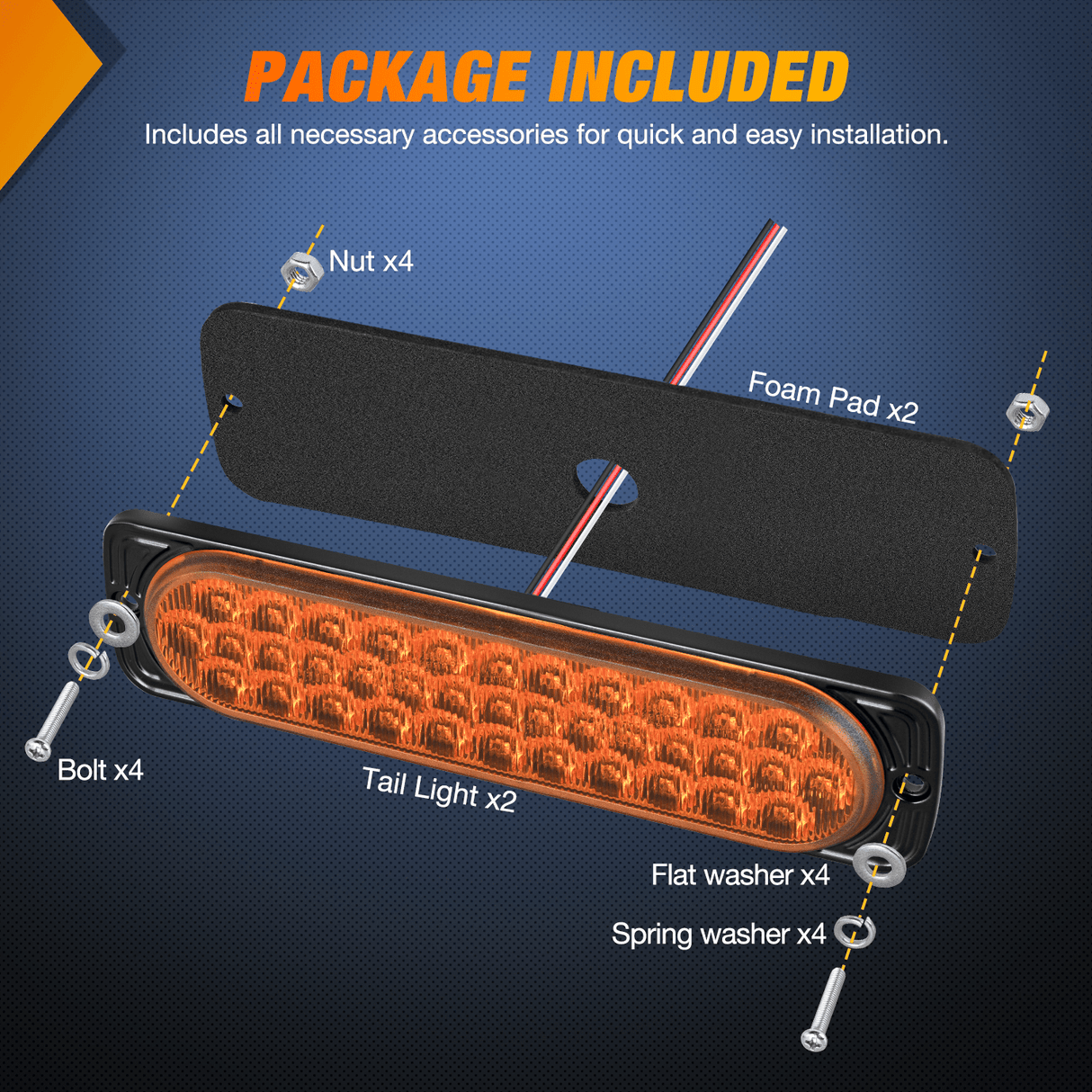 Tail Brake Turn Reverse Lights 7.5 Inch Aluminum Housing Tail Light 2 PCS 36 LED Amber Left Right Turn Signals Marker Light