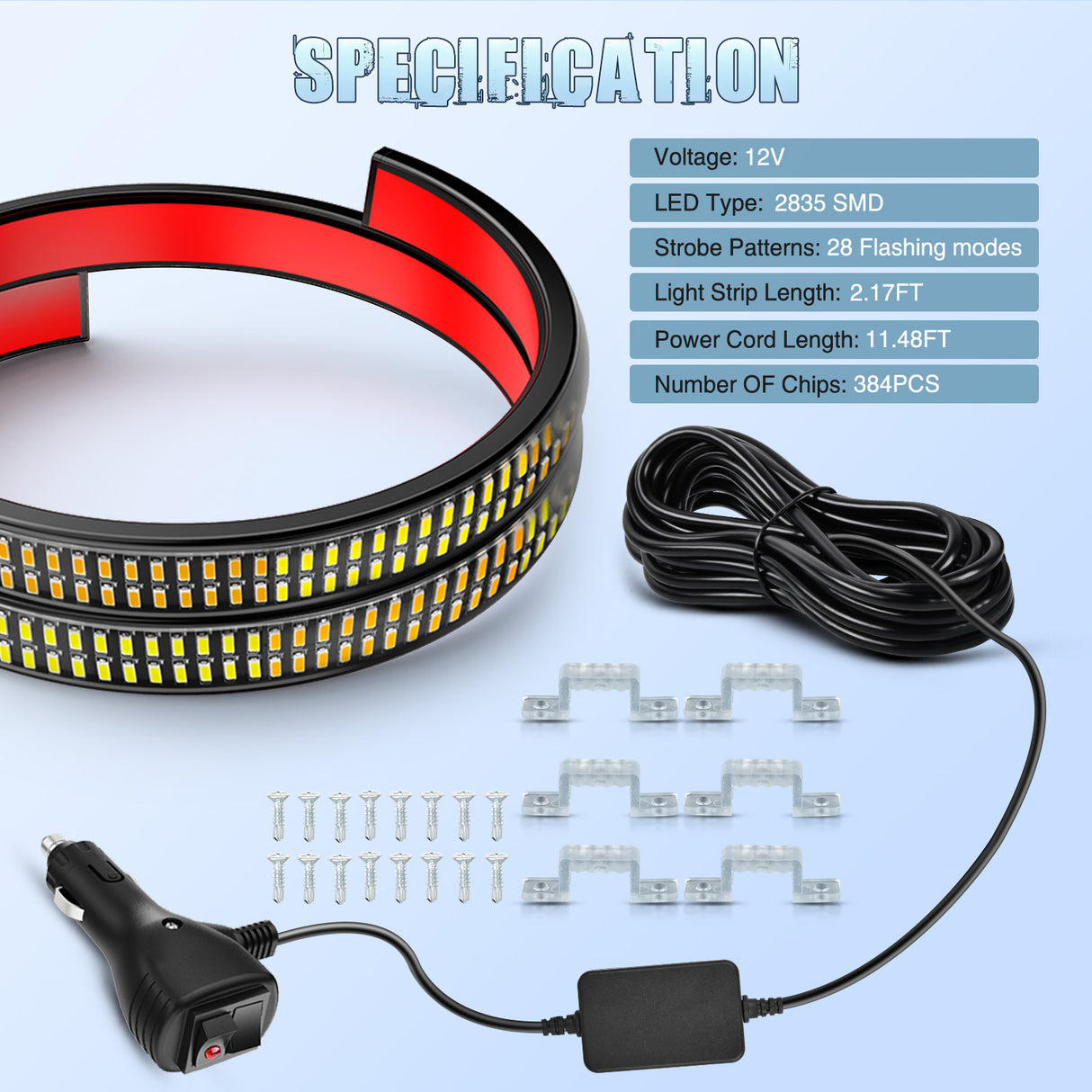 Nilight 2PCS 24 inch Truck Grill Strobe Lights Strip 384 LED Emergency Light Amber White Flexible Side Flashing Warning Caution Safety Waterproof Lighting Kit for Trucks Tow Plow Construction Vehicles