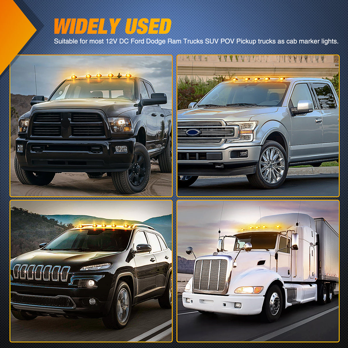 Nilight Cab Roof Marker Light 5 PCS 16 LED Smoked Lens Amber Top Clearance Lights Kit Waterproof Surface Mount for Ford Dodge Ram SUV POV Pickup Trucks