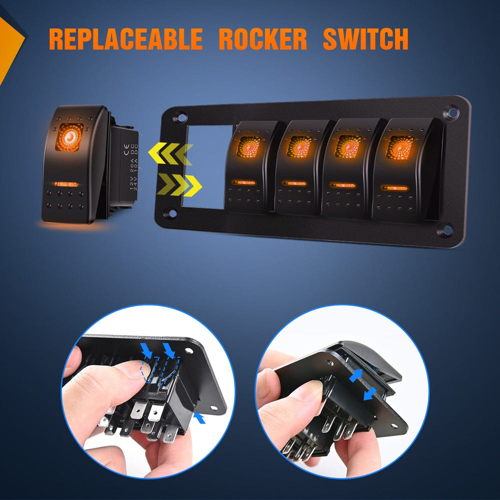 Rocker Switch 5Gang Aluminum 5Pin ON/Off Rocker Switch Panel Orange