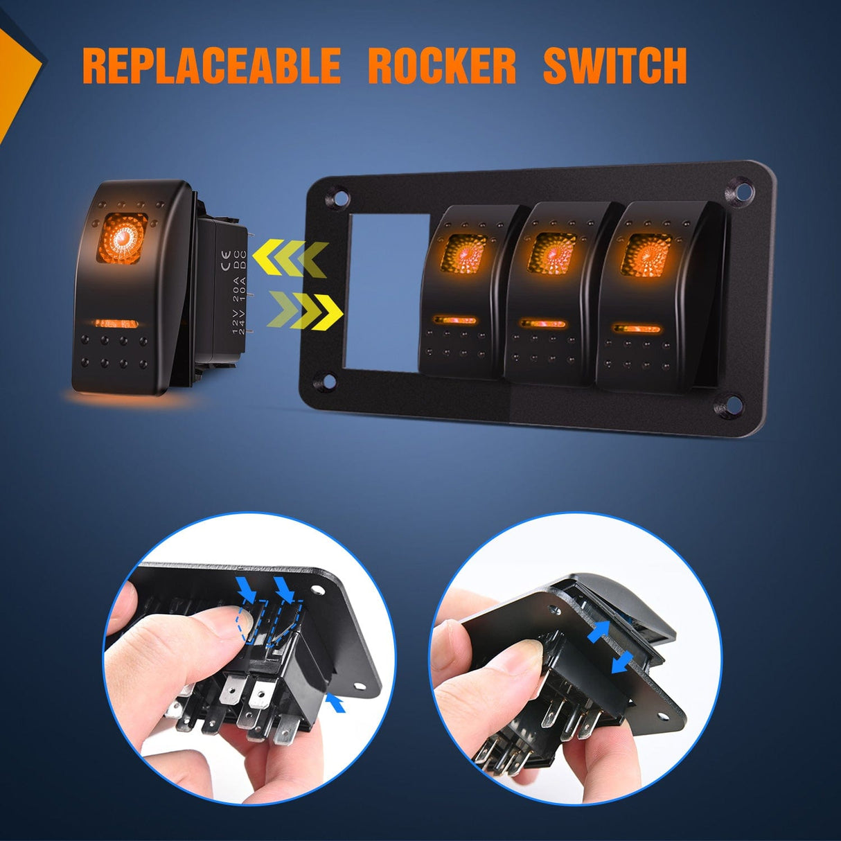 Rocker Switch 4Gang Aluminum 5Pin ON/Off Rocker Switch Panel Orange