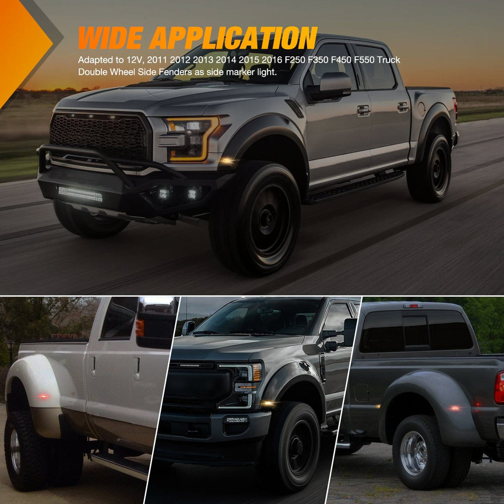 Side Marker Clearance Lights 4 PCS 3 LED Red Amber Wheel Fender Side Marker Lights Smoked Lens Compatible With 2011-2016 F250 F350 F450 F550 Super Duty