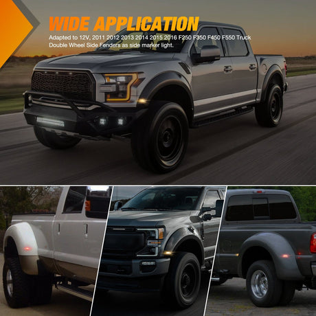Side Marker Clearance Lights 4 PCS 3 LED Red Amber Wheel Fender Side Marker Lights Smoked Lens Compatible With 2011-2016 F250 F350 F450 F550 Super Duty