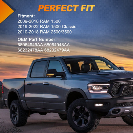 Signal Light Side Mirror Marker Light for 2009 2010 2011 2012 2013 2014 2015 2016 2017 2018 2019 2020 2021 2022 Dodge Ram 1500 1500 Classic 2500 3500