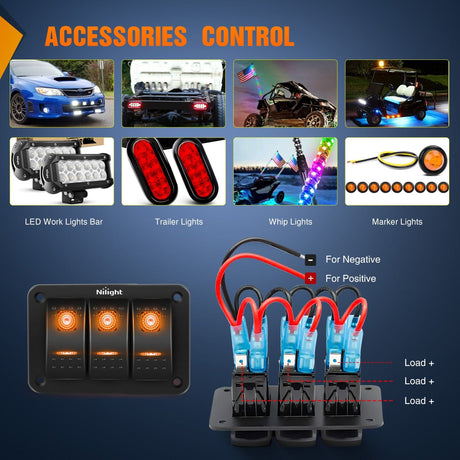 Rocker Switch 3Gang Aluminum 5Pin ON/Off Rocker Switch Panel Orange