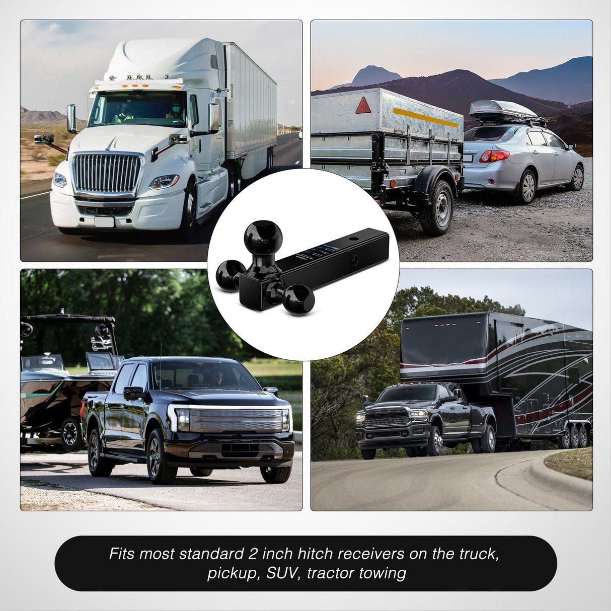 Trailer Hitch Trailer Hitch Ball Mount, 1-7/8 Inch, 2 Inch, 2-5/16 Inch Balls, Fits 2 Inch Square Receiver, 10,000 lbs