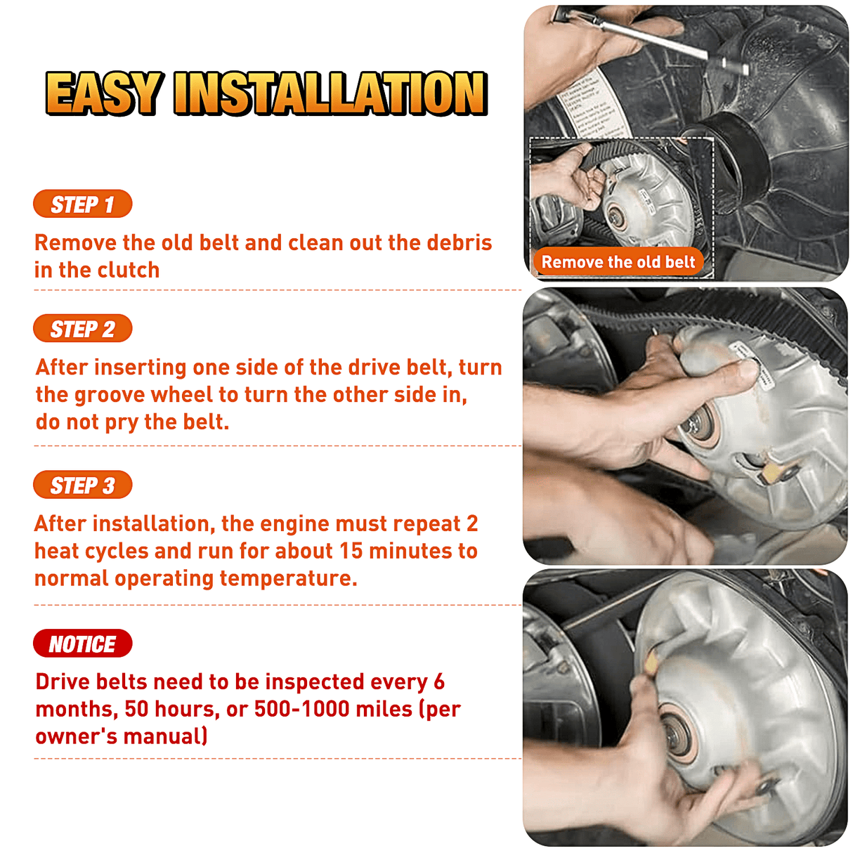 Vehicle Parts & Accessories 725 Go Kart Drive Belt Fit for Hammerhead 80T Mudhead 208R 14704 Trailmaster Mid Karts MB200 XRX Mud Head Go Kart 6.5HP Engine 30 Series Torque Converter Belt Replacement 9.100.018-725, 3 Pack