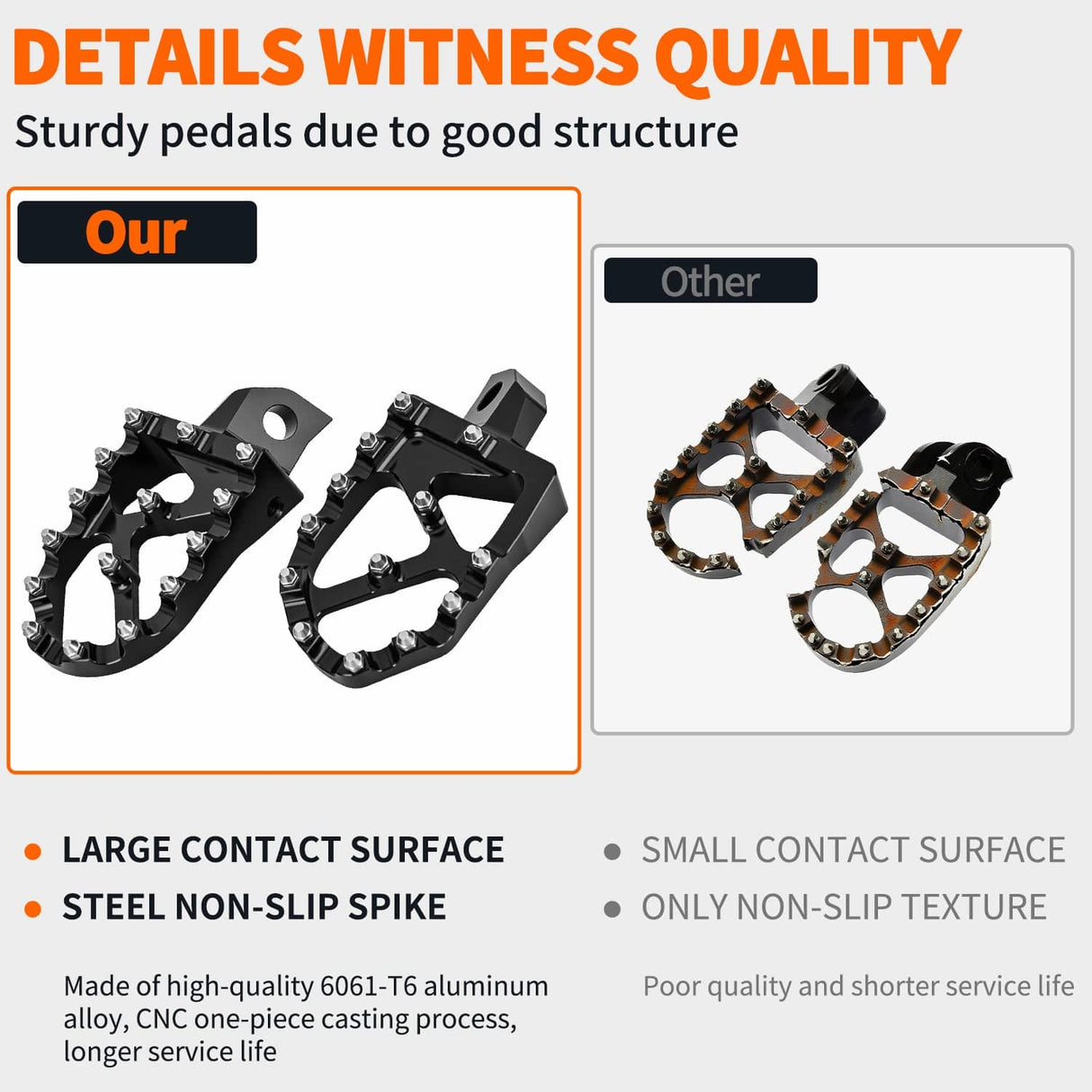 Motorcycle Foot Pegs Motorcycle Foot Pegs Dirt Bike Footpegs Fit for Kawasaki KDX200 1995-2005 KDX200R 1997-2001 KDX220R 2002-2005 KDX250 1991-1994 KX125 KX250 KX500 Heavy Duty CNC Foot Rests Pegs Pedal, Black