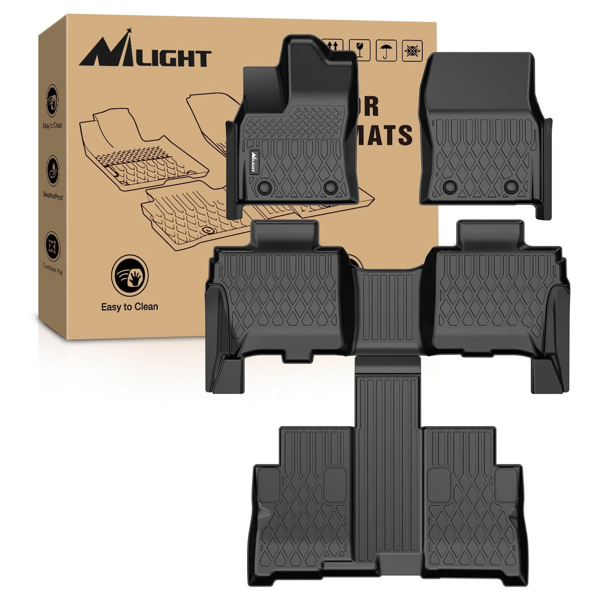 Floor Mat TPE Floor Mats for Toyota Sequoia 2023 2024 2025 All Weather Custom Fit Heavy Duty Floor Liners