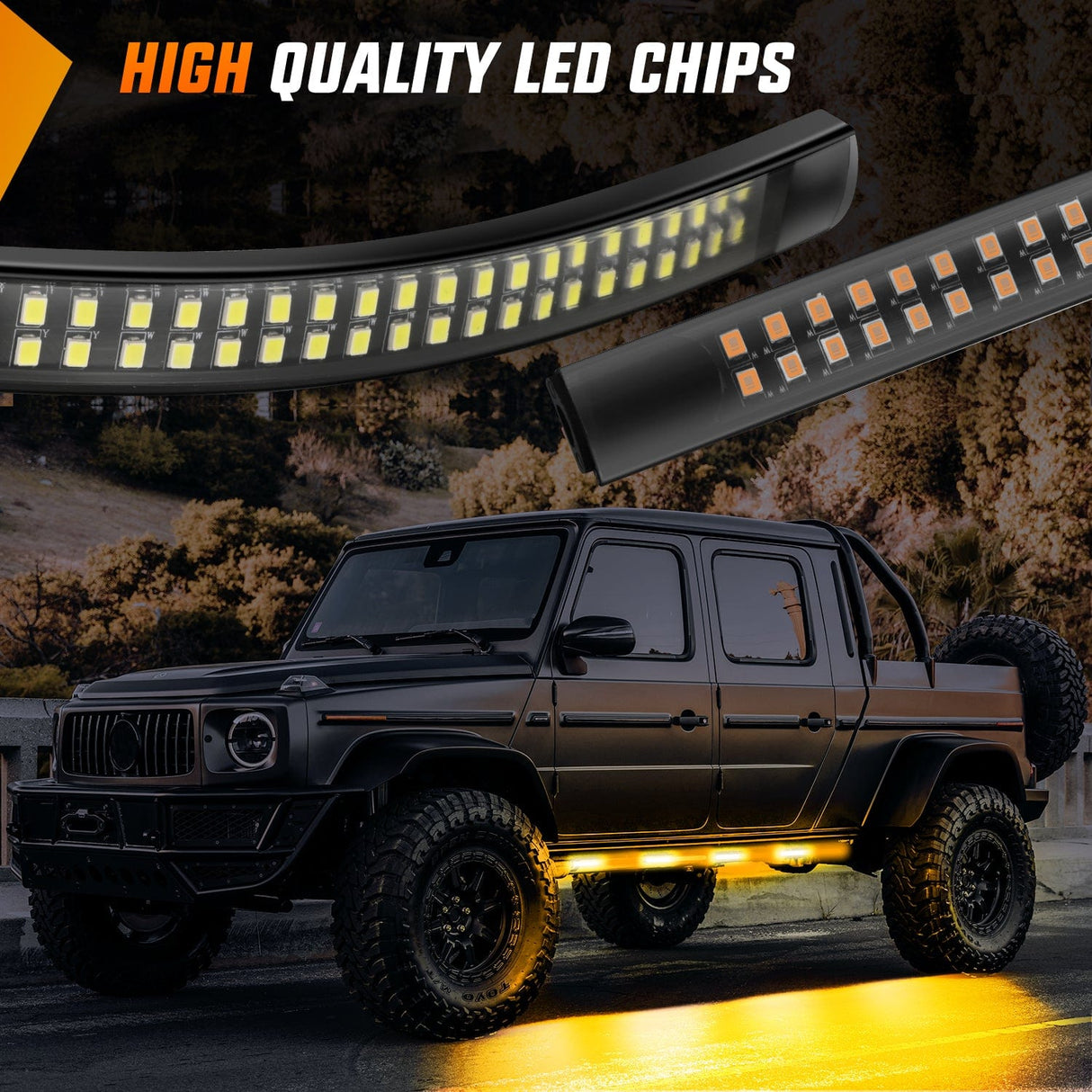 Led light Strip 2PCS 70 Inch Emergency Strobe Light Strip 1125 LED Running Board Lights Amber White Flexible Side Flashing Warning Caution Safety Waterproof for Truck Construction Vehicles Pickup