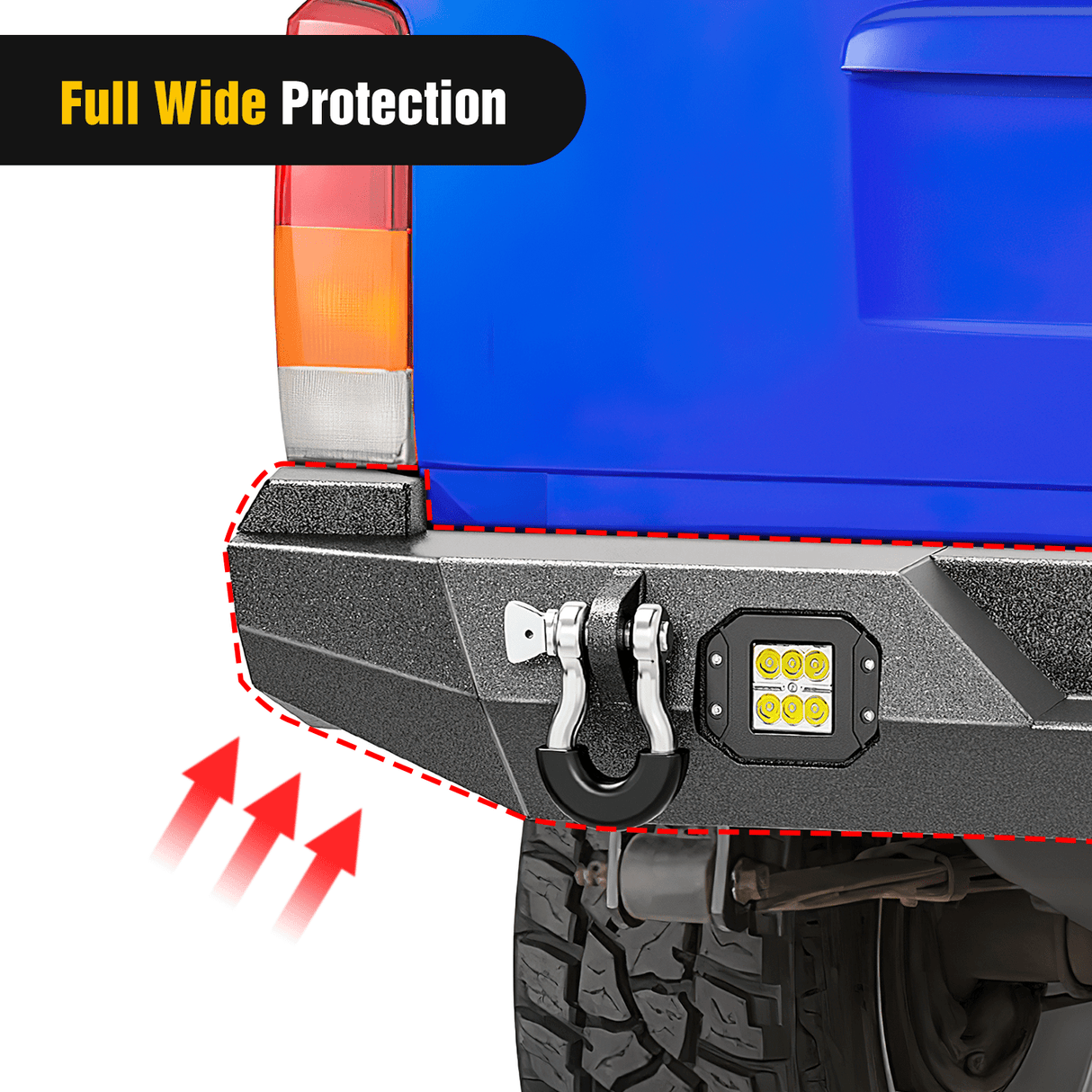 Rear Bumper 1984 1985 1986 1987 1988 1989 1990 1991 1992 1993 1994 1995 1996 1997 1998 1999 2000 2001 Jeep Cherokee XJ Rear Bumper 2inch Hitch Receiver Upgraded 18W LED Light Pods Offroad Textured Black