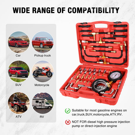 inflator 48 pcs 0-140 PSI Fuel PSI Fuel Injection Pump Pressure Gauge Petrol Engine Diagnostic Tester Kit