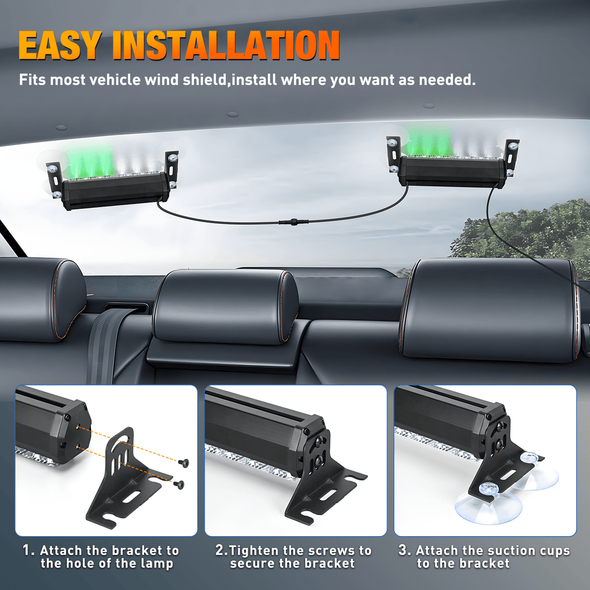 Led Strobe Light 12LED Emergency Strobe Traffic Advisor Light Bar 2 in 1 Green White Dash Warning Safety Flashing Lights Front/Rear Windshield Construction Lights for Trucks Cars Plow Police Vehicles