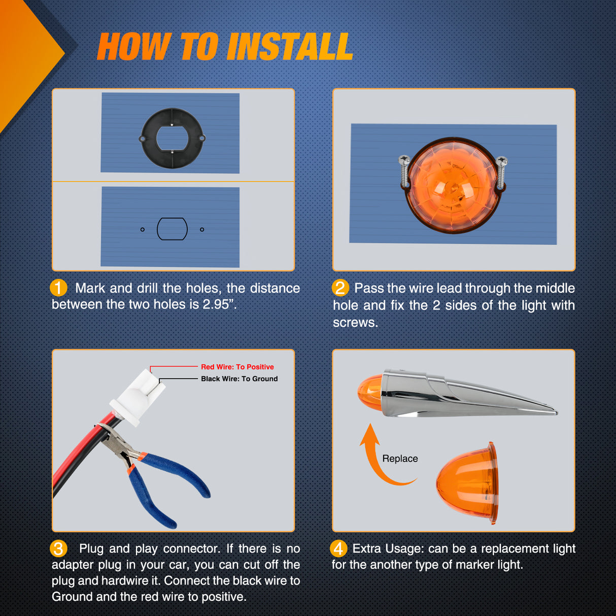 Nilight Cab Roof Marker Light 5 PCS 18 LED Amber Top Clearance Indicator Lights Waterproof Surface Mount for Heavy Duty Trucks Trailer Camper RV Tractor