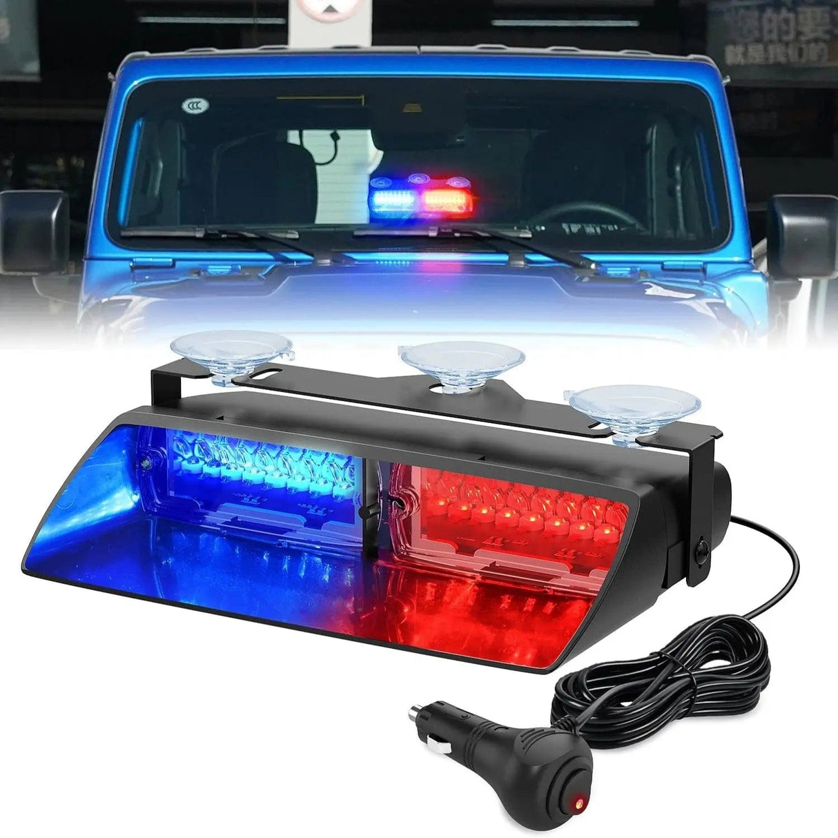 Windshield Hazard Strobe Light 8 Inch 16 Leds Windshield Hazard Blue Red Strobe Light