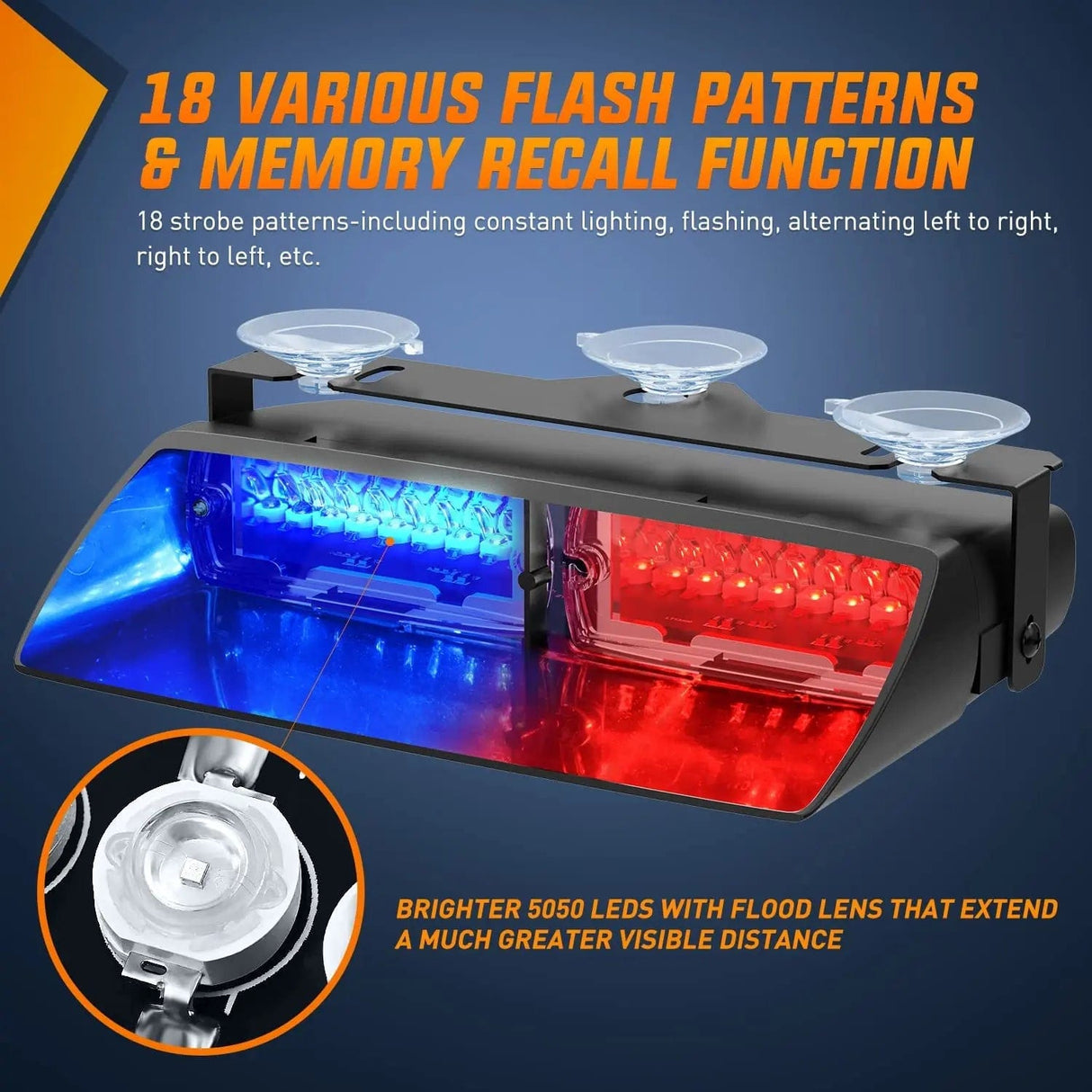 Windshield Hazard Strobe Light 8 Inch 16 Leds Windshield Hazard Blue Red Strobe Light
