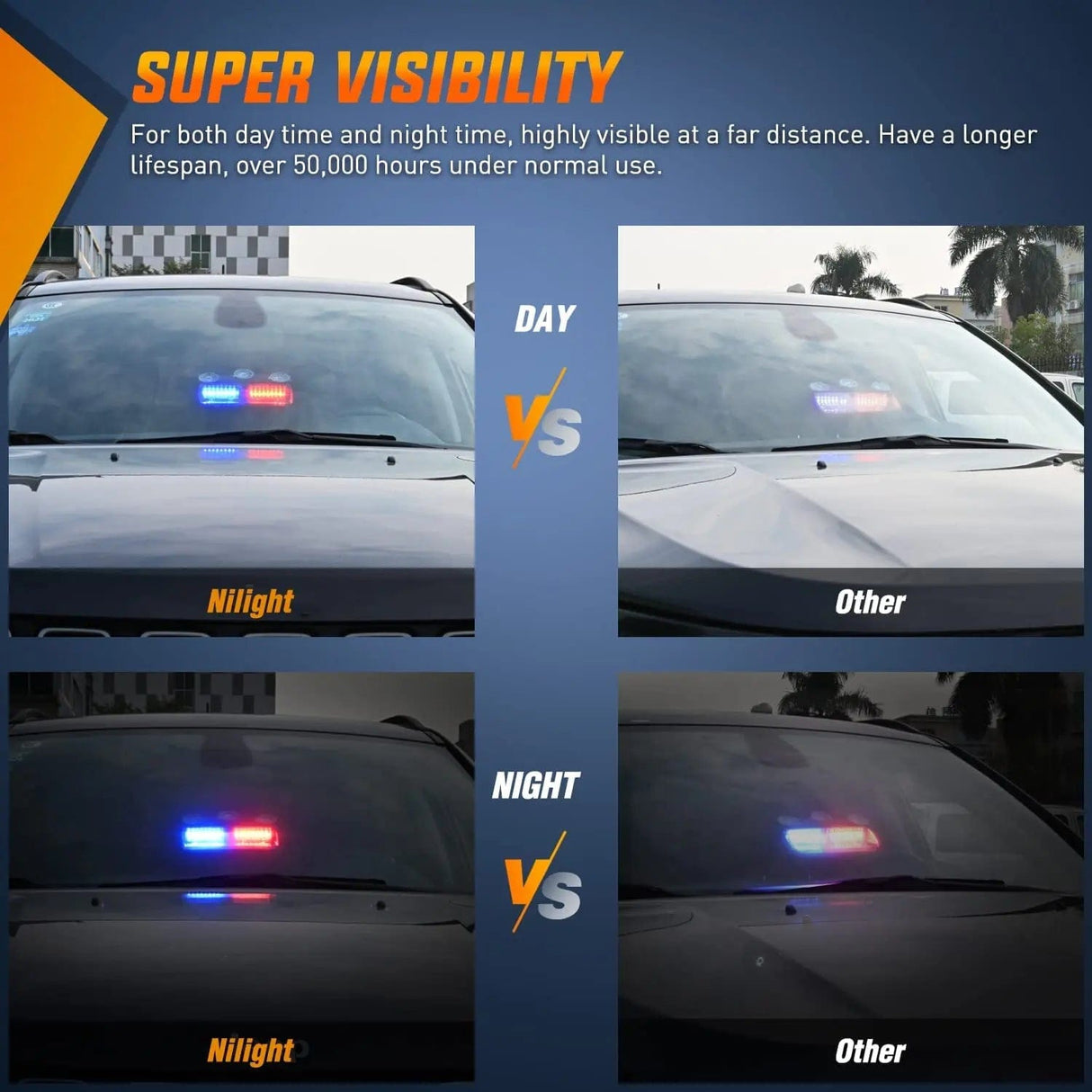 Windshield Hazard Strobe Light 8 Inch 16 Leds Windshield Hazard Blue Red Strobe Light