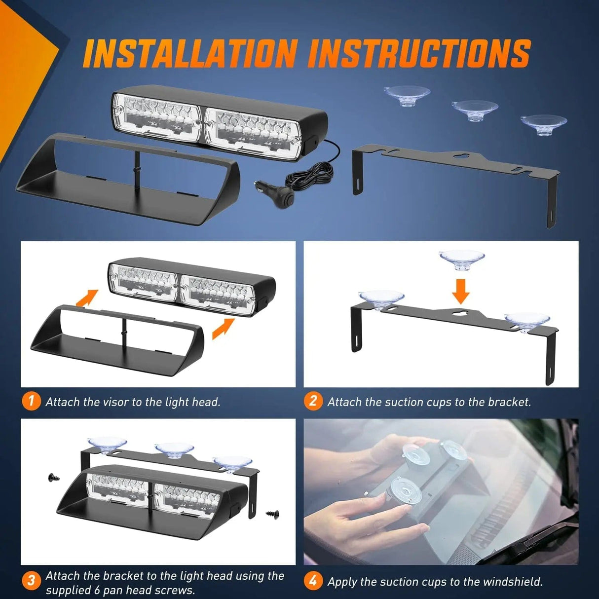 Windshield Hazard Strobe Light 8 Inch 16 Leds Windshield Hazard Green Strobe Light