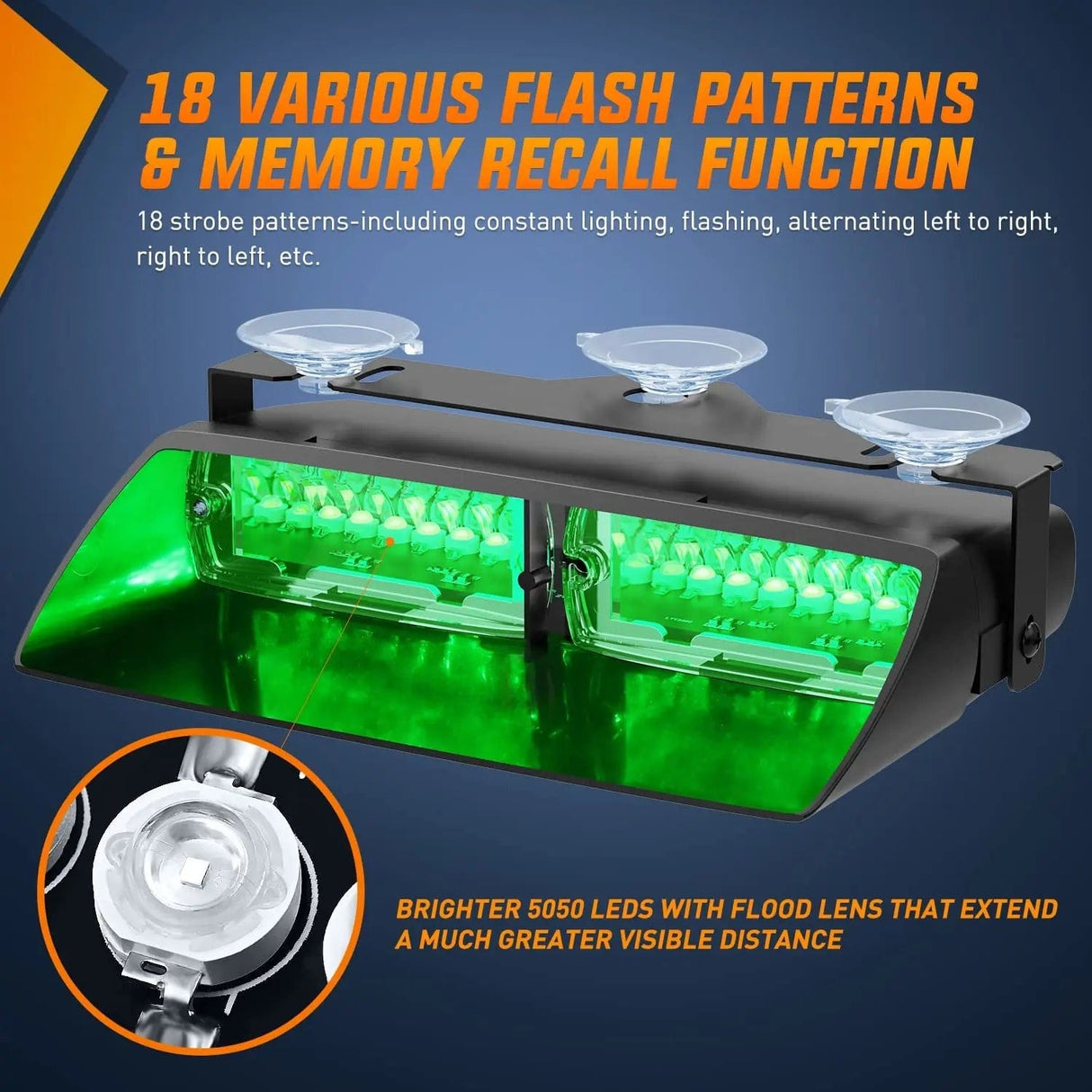 Windshield Hazard Strobe Light 8 Inch 16 Leds Windshield Hazard Green Strobe Light