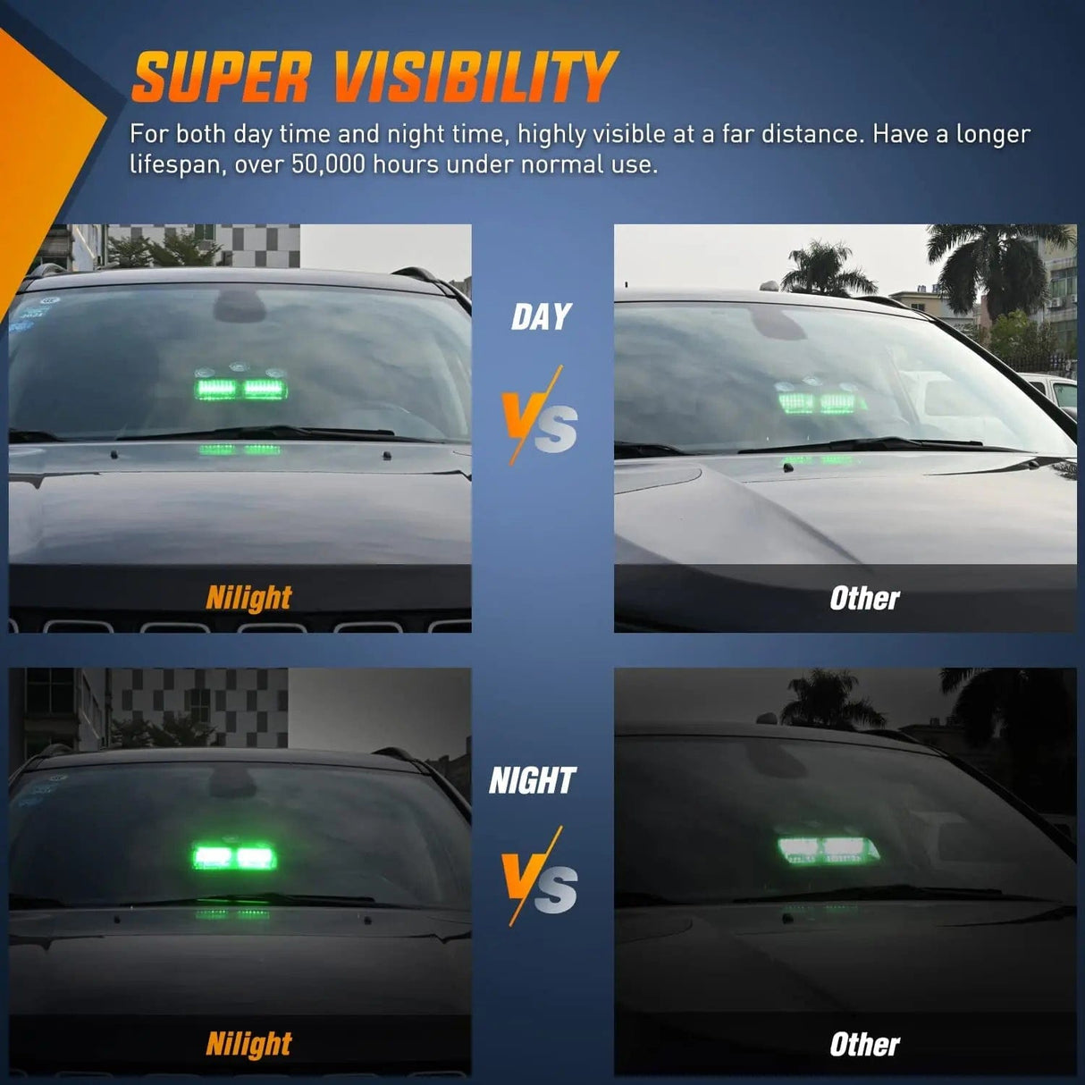 Windshield Hazard Strobe Light 8 Inch 16 Leds Windshield Hazard Green Strobe Light