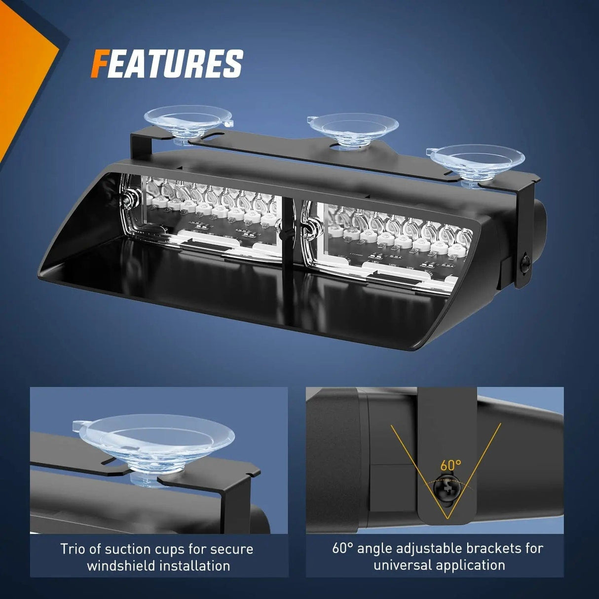 Windshield Hazard Strobe Light 8 Inch 16 Leds Windshield Hazard Red White Strobe Light