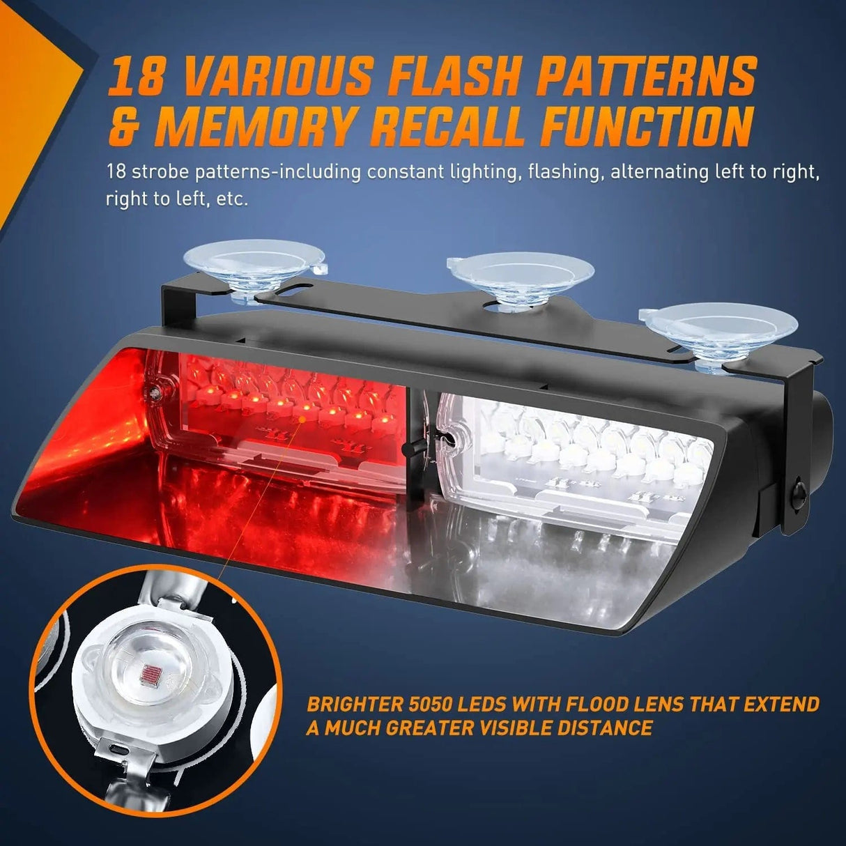 Windshield Hazard Strobe Light 8 Inch 16 Leds Windshield Hazard Red White Strobe Light