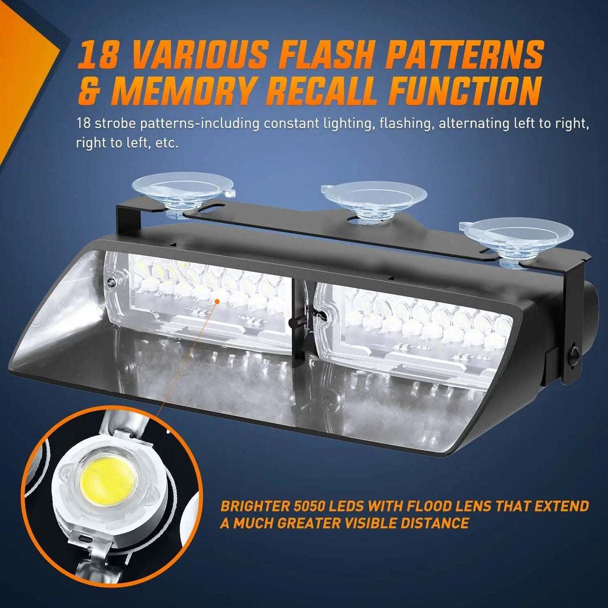 Windshield Hazard Strobe Light 8 Inch 16 Leds Windshield Hazard White Strobe Light