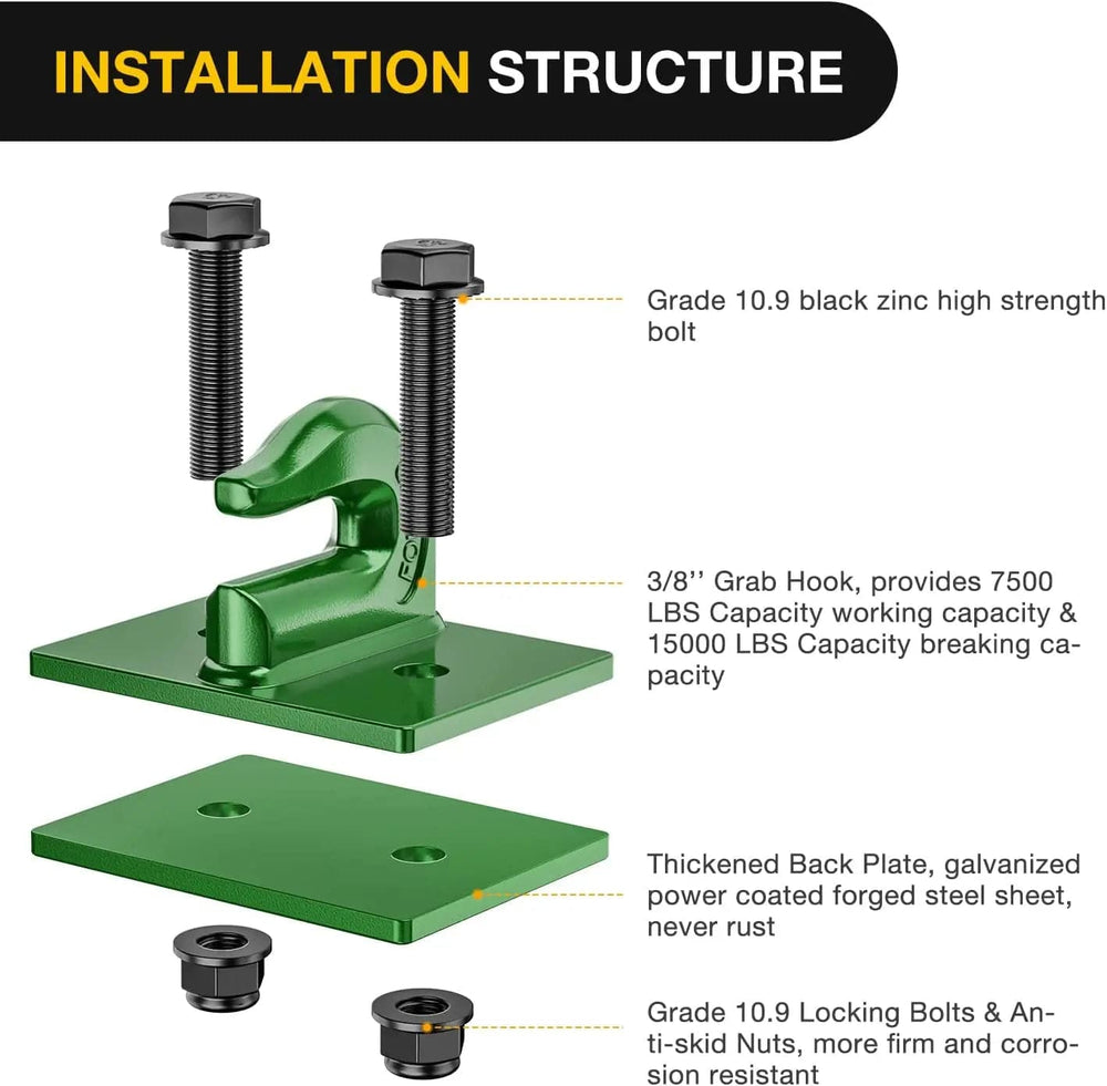 Tow Hooks & Truck Tie Downs & Anchors Tractor Bucket Grab Hook 3/8 Inch Dark Green (Pair)