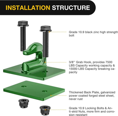 Tow Hooks & Truck Tie Downs & Anchors Tractor Bucket Grab Hook 3/8 Inch Dark Green (Pair)