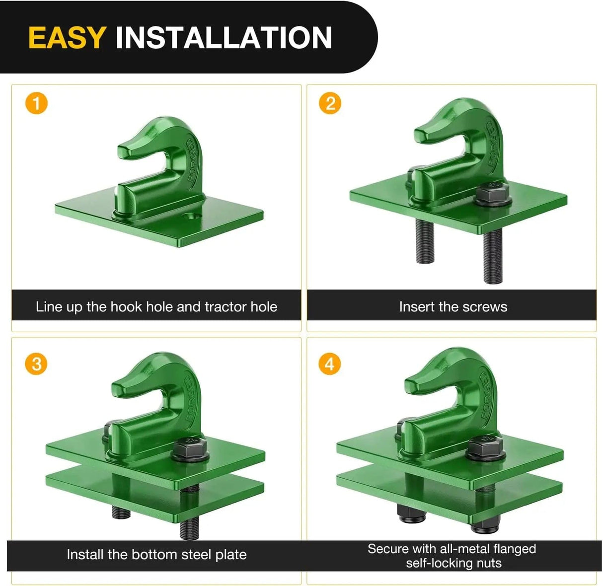 Tow Hooks & Truck Tie Downs & Anchors Tractor Bucket Grab Hook 3/8 Inch Dark Green (Pair)