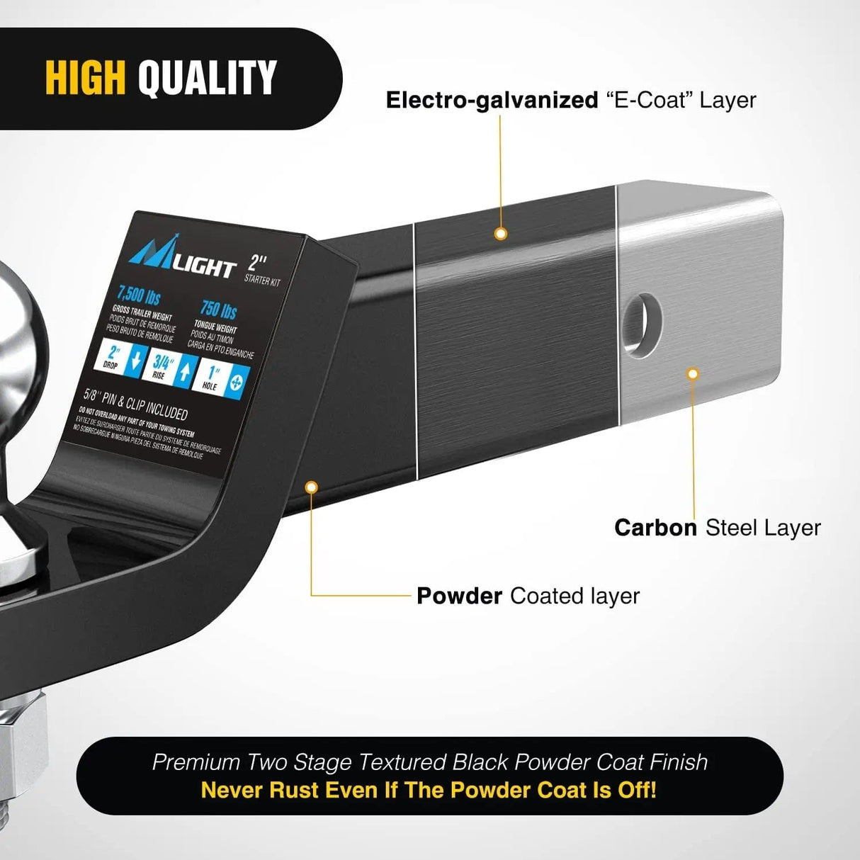 Trailer Hitch Hitch Ball Mount w/ 2 Inch Ball Mount | 5/8 Inch Hitch Pin Clip