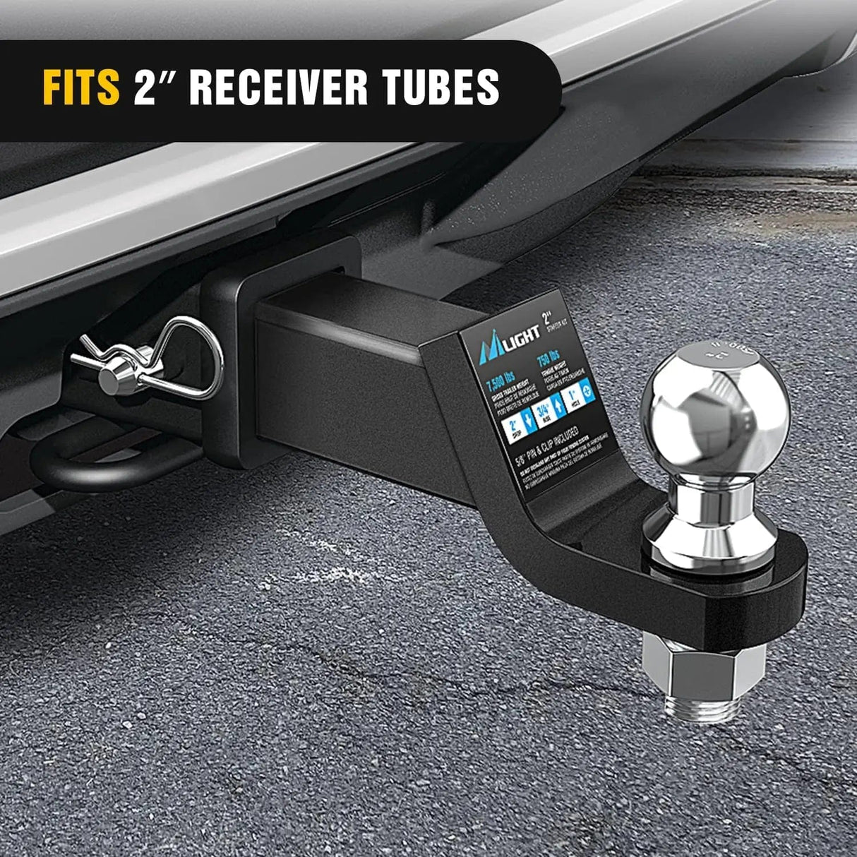 Trailer Hitch Hitch Ball Mount w/ 2 Inch Ball Mount | 5/8 Inch Hitch Pin Clip