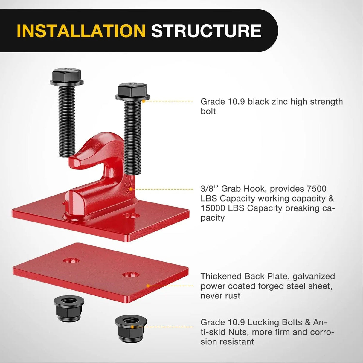 Tow Hooks & Truck Tie Downs & Anchors Tractor Bucket Grab Hook 3/8 Inch Red (Pair)