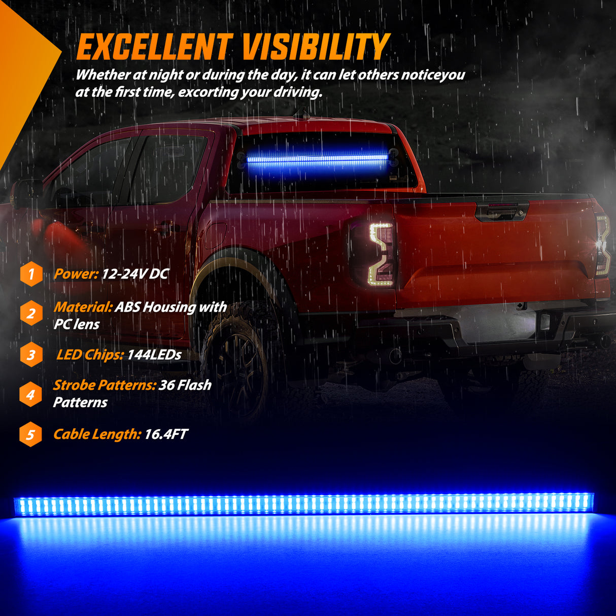Nilight 144LED Traffic Advisor Strobe Light Bar with Controller Blue Emergency Warning Lights Hazard Interior Front/Rear Windshield Flashing for Cars Plow Trucks Construction Vehicles