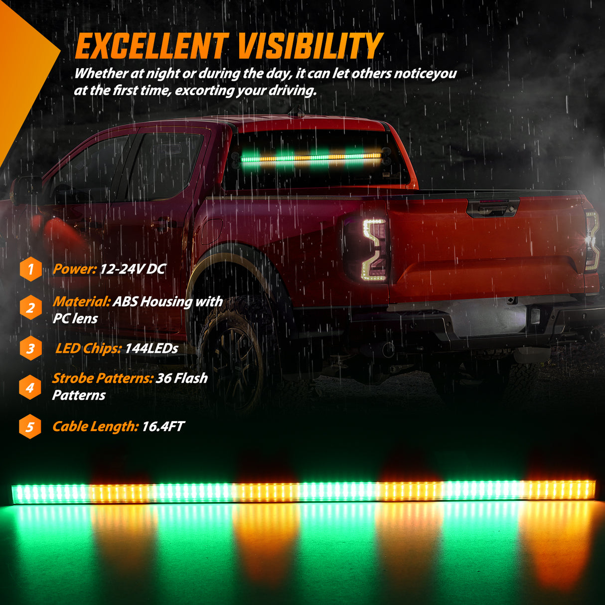 Nilight 144LED Traffic Advisor Strobe Light Bar with Controller Amber Green Emergency Warning Lights Hazard Interior Front/Rear Windshield Flashing for Cars Plow Trucks Construction Vehicles